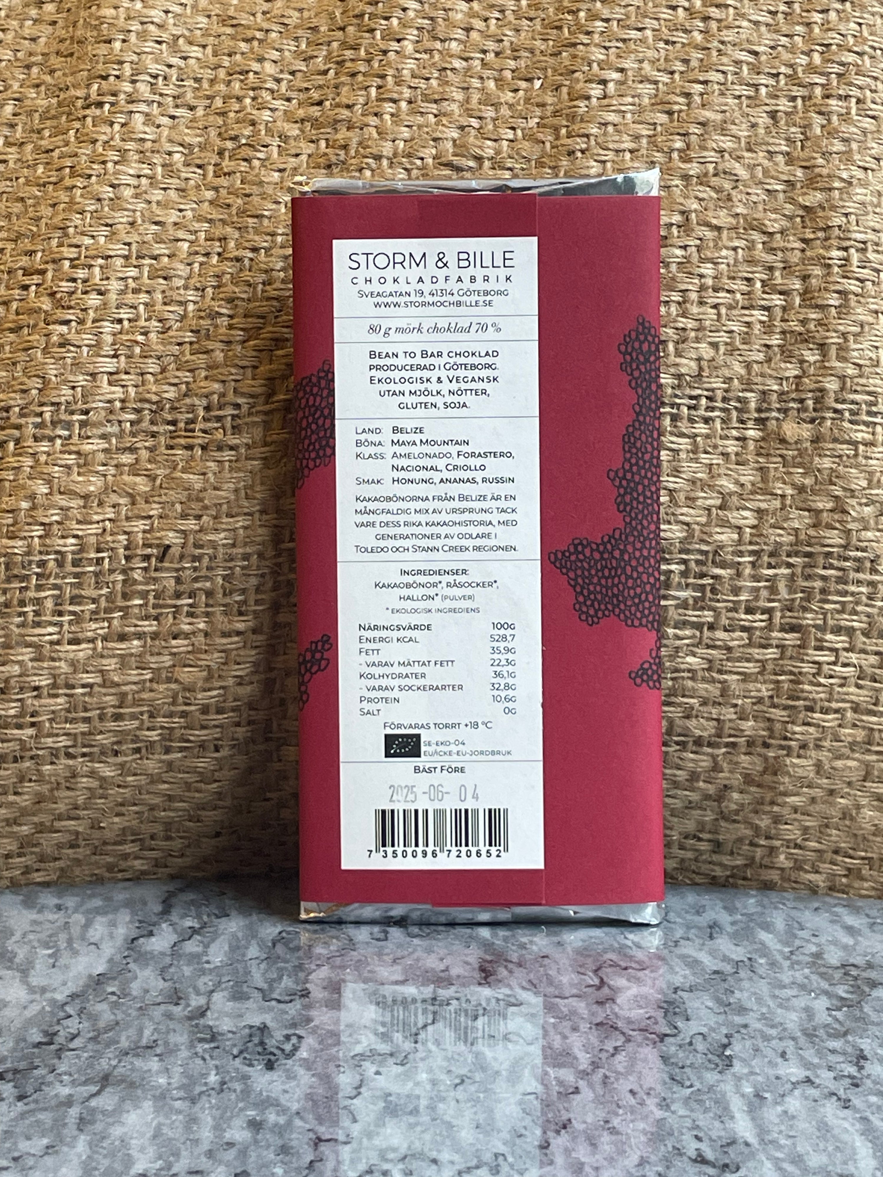 Chocolate cake 70% Raspberry ORGANIC 70g